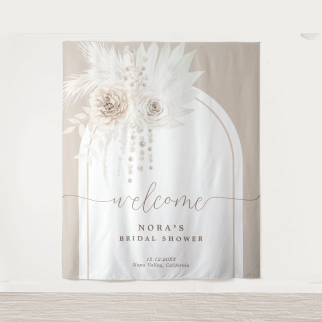 Hintergrund des Boho White Boho Floral Arch Wandteppich (Vorderseite)