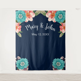 Hintergrund des botanischen Fotos in Blau und Rosa Wandteppich