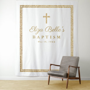 Hintergrund des eleganten Gold Cross Taufen Fotos Wandteppich