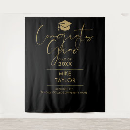 Hintergrund des Fotos der Black and Gold Graduatio Wandteppich