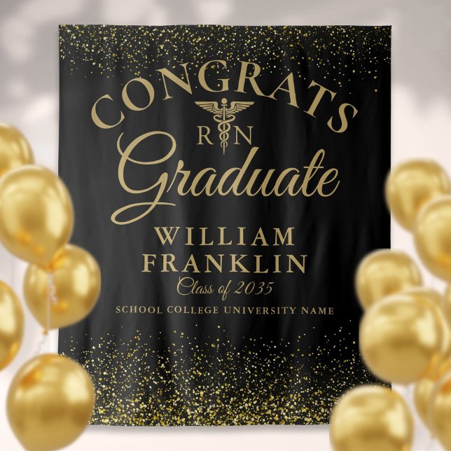 Hintergrund des Fotos des Black Gold Nurse School  Wandteppich (Black Gold Nurse School Graduation Photo Backdrop)