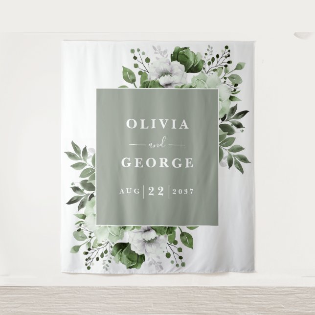 Hintergrund des Fotos mit dem grünen Aquarell Wandteppich (Vorderseite)