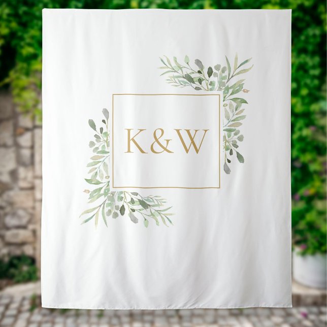 Hintergrund des Gold Monogram Greenery Foto Booth Wandteppich (Von Creator hochgeladen)