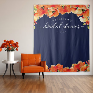 Hintergrund des navy Blue Golden Poppy Brautparty Wandteppich