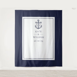 Hintergrund des Navy Blue Nautical Wedding Foto Bo Wandteppich