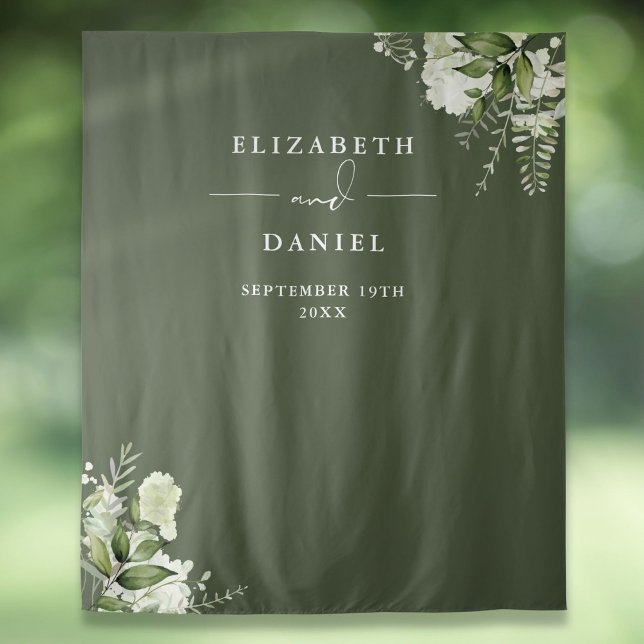 Hintergrund des Olive Green Floral Wedding Foto Bo Wandteppich (Olive Green Floral Wedding Photo Booth Backdrop)
