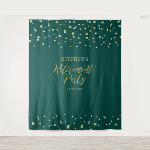 Hintergrund des Party "Gold & Green Confetti Retir Wandteppich