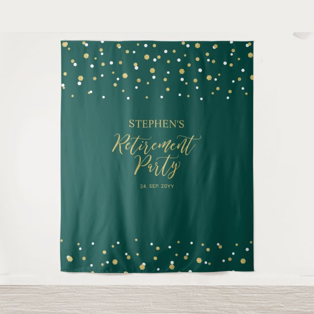 Hintergrund des Party "Gold & Green Confetti Retir Wandteppich (Vorderseite)