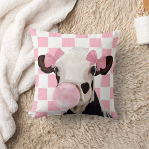 Hintergrund des rosa Bubblegum Cow Checkerboard-Mu Kissen