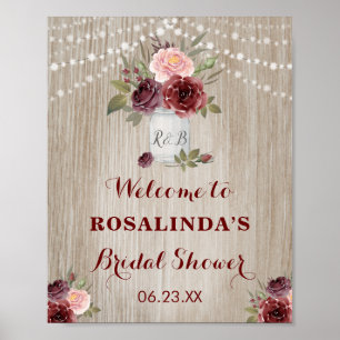 Hintergrund des rustikalen Brautparty Rotes Blumen Poster