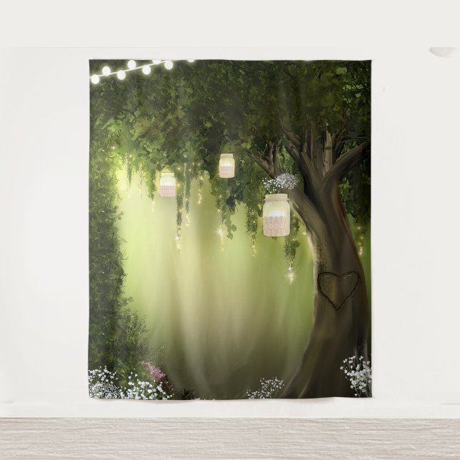 Hintergrund des verzauberten Waldöckerbaums Wandteppich (Vorderseite)