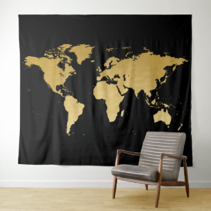 Hintergrund des World Map Detected Globe Black Gol Wandteppich