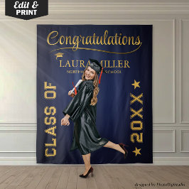 Hintergrund für bearbeitbare Navy & Gold Abschluss Wandteppich