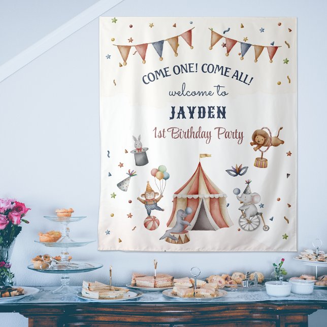 Hintergrund für den Zirkus der Fun Animals Kinderg Wandteppich (Fun Animals Circus Parade Kids Birthday Backdrop)