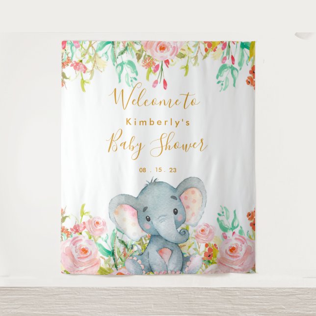 Hintergrund für die Girl Elephant Babydusche Wandteppich (Vorderseite)