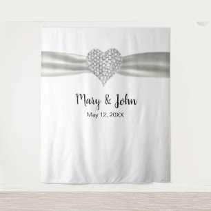 Hintergrund für die Hochzeit von Diamond Heart Whi Wandteppich