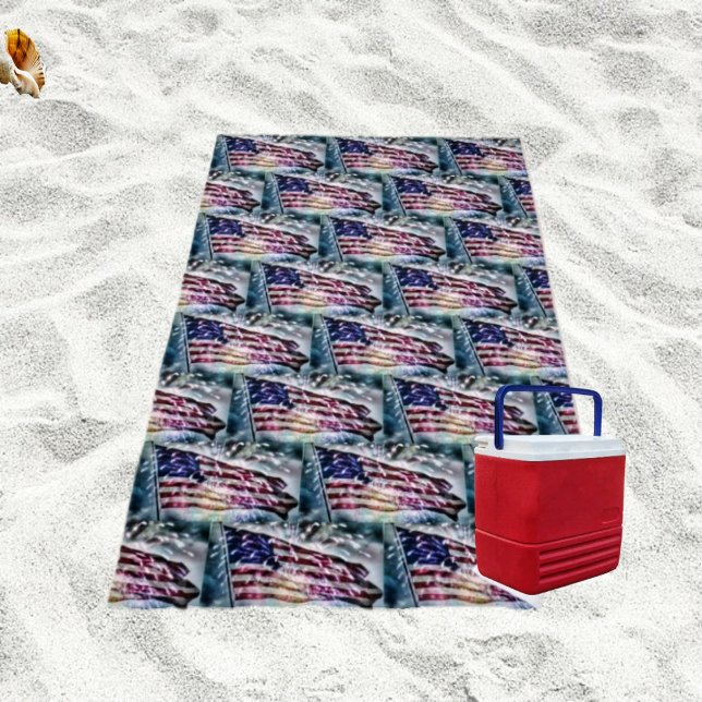 Hintergrund für Feuerwerke Strandtuch (Display your patriotism, in this Fireworks Backdrop Beach Towel!)