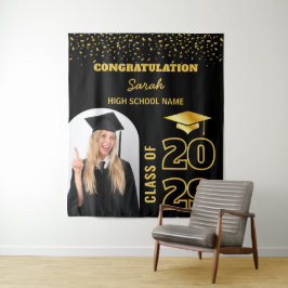 Hintergrund für Schwarz & Gold-Abschluss mit Foto Wandteppich