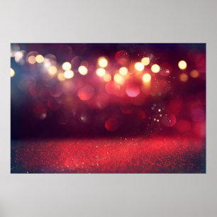 Hintergrund für Vintage Lichter aus rotem Glitzer. Poster