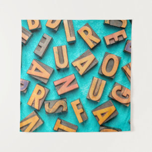 Hintergrund für zufällige Buchstaben - Vintager Te Wandteppich