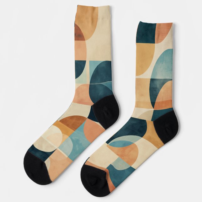 Hintergrund geometrischer Formen in Blues und Brau Socken (Linkes Detail)