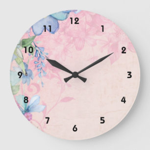 Hintergrund hübsch rosa und blaue Blüten Große Wanduhr