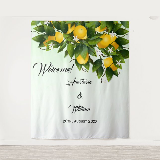 Hintergrund Lemon Fruit Wedding Wandteppich (Vorderseite)