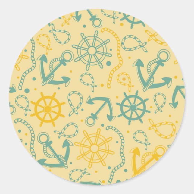 Hintergrund mit Anker, Seilen Runder Aufkleber (Vorderseite)