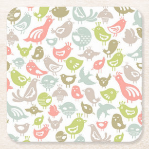 Hintergrund mit bunter Vogelverzierung Rechteckiger Pappuntersetzer