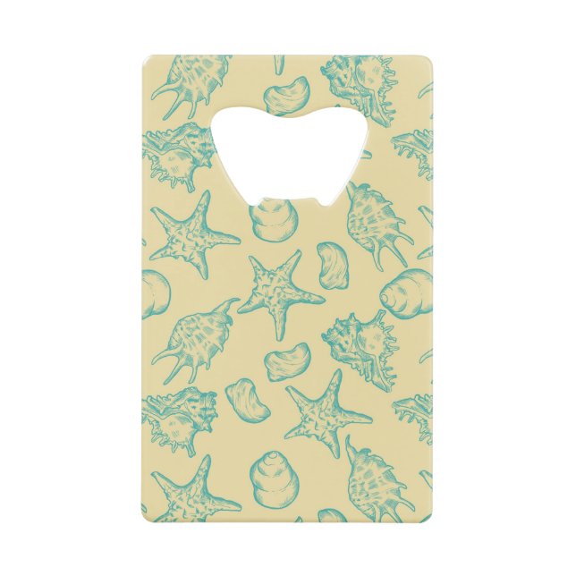 Hintergrund mit Muscheln. Hand gezeichnet 2 Geldkarten Flaschenöffner (Vorderseite)