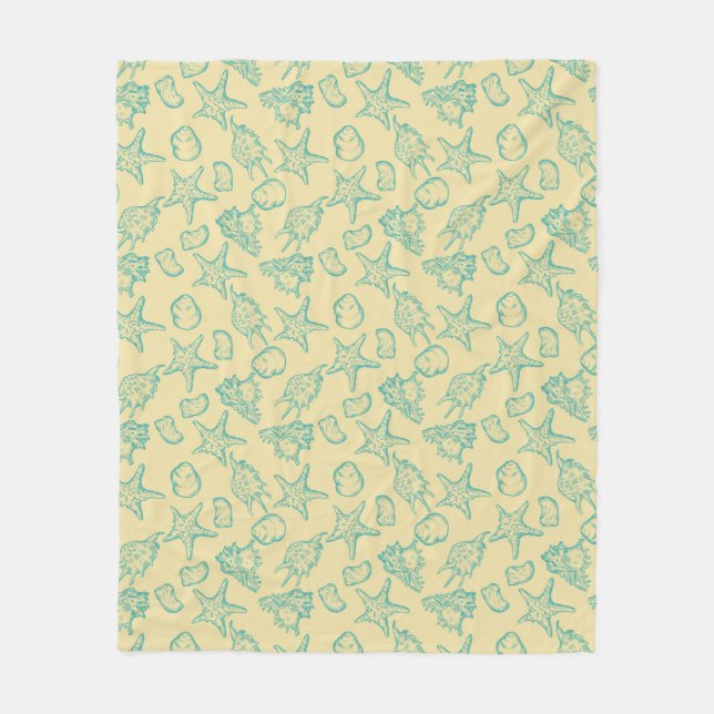 Hintergrund mit Muscheln. Hand gezeichnet Fleecedecke (Vorderseite)