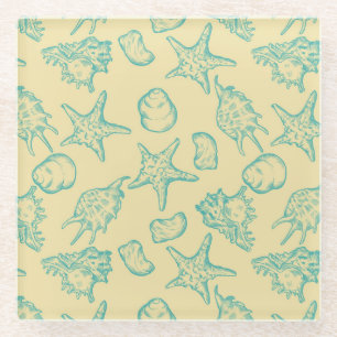 Hintergrund mit Muscheln. Hand gezeichnet Glasuntersetzer