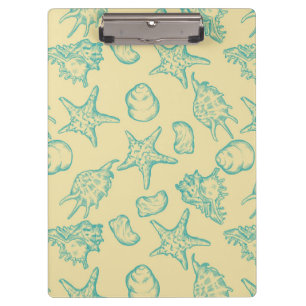 Hintergrund mit Muscheln. Hand gezeichnet Klemmbrett