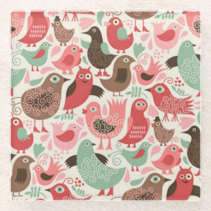 Hintergrund mit niedlichen Vögeln Glasuntersetzer