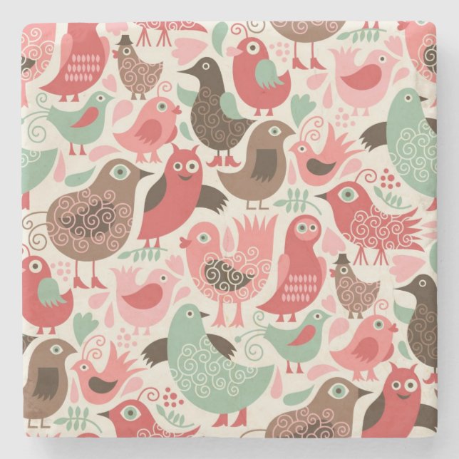 Hintergrund mit niedlichen Vögeln Steinuntersetzer (Vorderseite)