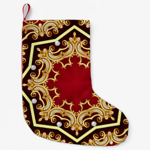 Hintergrund mit Perle und Gold Kleiner Weihnachtsstrumpf