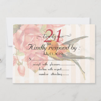 Hintergrund mit rosa Streifen, Rose und Colibri Einladung