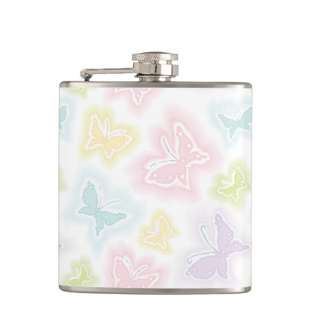 Hintergrund mit Schmetterlingen im Aquarell Flachmann (Vorderseite)