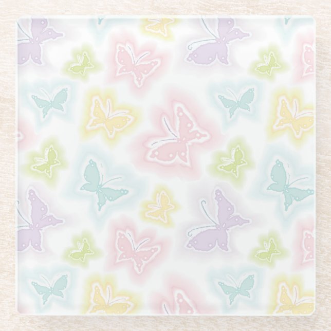 Hintergrund mit Schmetterlingen im Aquarell Glasuntersetzer (Vorderseite)