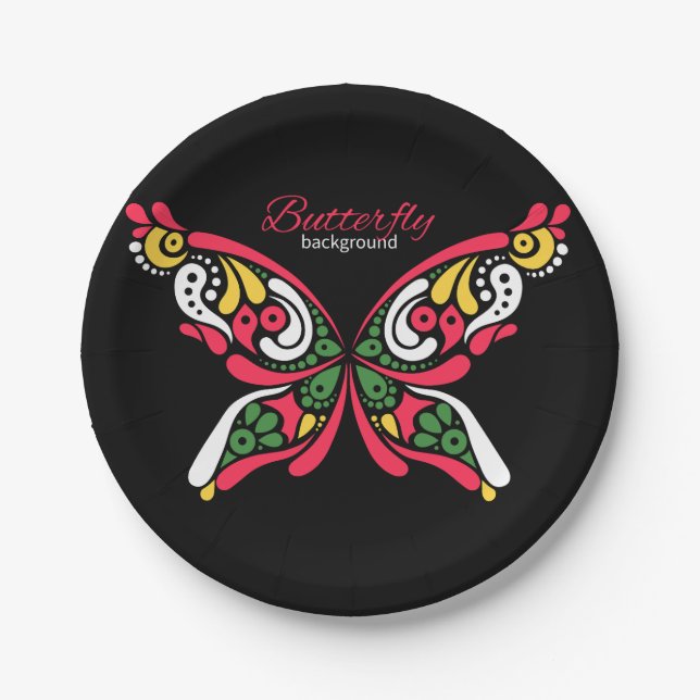 Hintergrund mit schönem Schmetterling. Tätowierung Pappteller (Vorderseite)