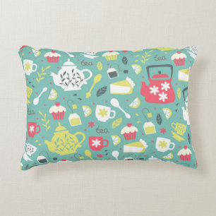 Hintergrund mit Teapots, Cups, Lemon, Blume Dekokissen