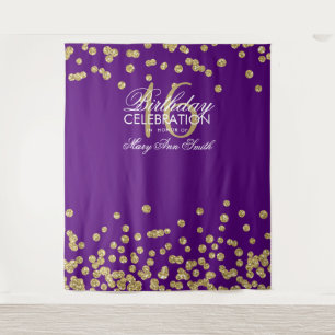 Hintergrund Sweet 16 Lila Gold Glitzer Confetti Wandteppich