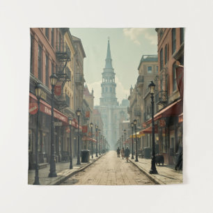 Hintergrund (Vintag inspiriert Stadtmitte-Szene) Wandteppich