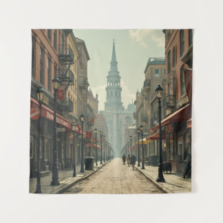 Hintergrund (Vintag inspiriert Stadtmitte-Szene) Wandteppich