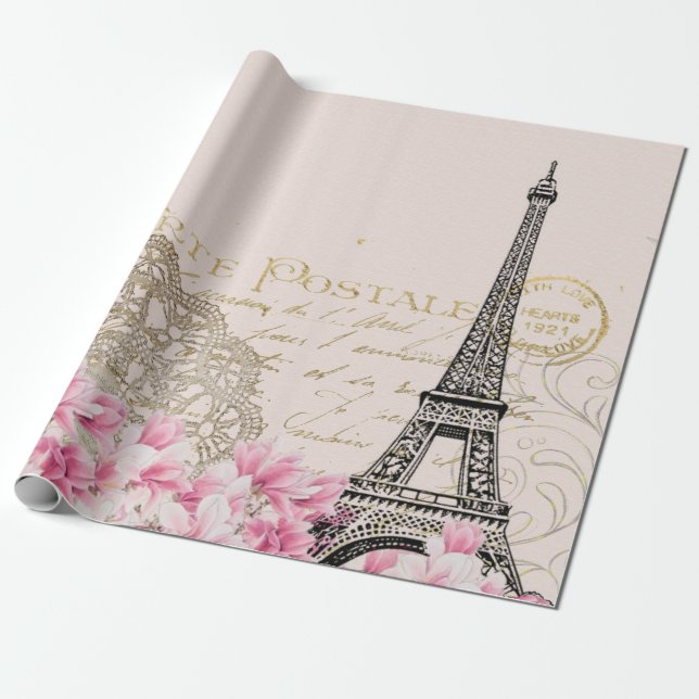 Hintergrund Vintage eiffel-Blume Geschenkpapier (Ungerollt)