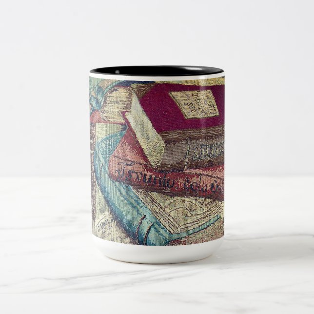 Hintergrund Vintager Bücher Zweifarbige Tasse (Mittel)