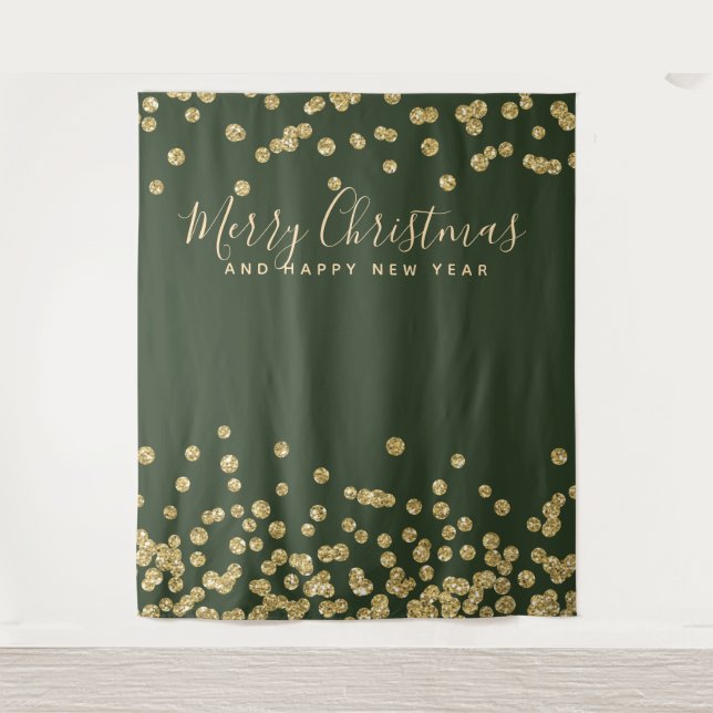 Hintergrund Weihnachten Urlaub Gold Green Confetti Wandteppich (Vorderseite)