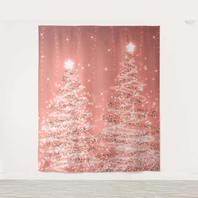 Hintergrund Weihnachts Sparkling Bäume Rose Gold Wandteppich (Vorderseite)