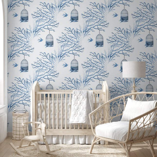 Hintergrundbild der Blue Birdcage Bare Branches Tapete (Kinder)