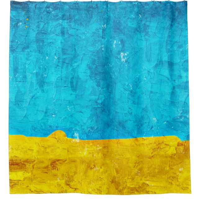 Hintergrundblau-gelbe Kunst Duschvorhang (Vorderseite)
